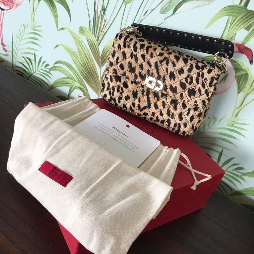 Valentino Rockstud Leopard Print Pony Hair Purse